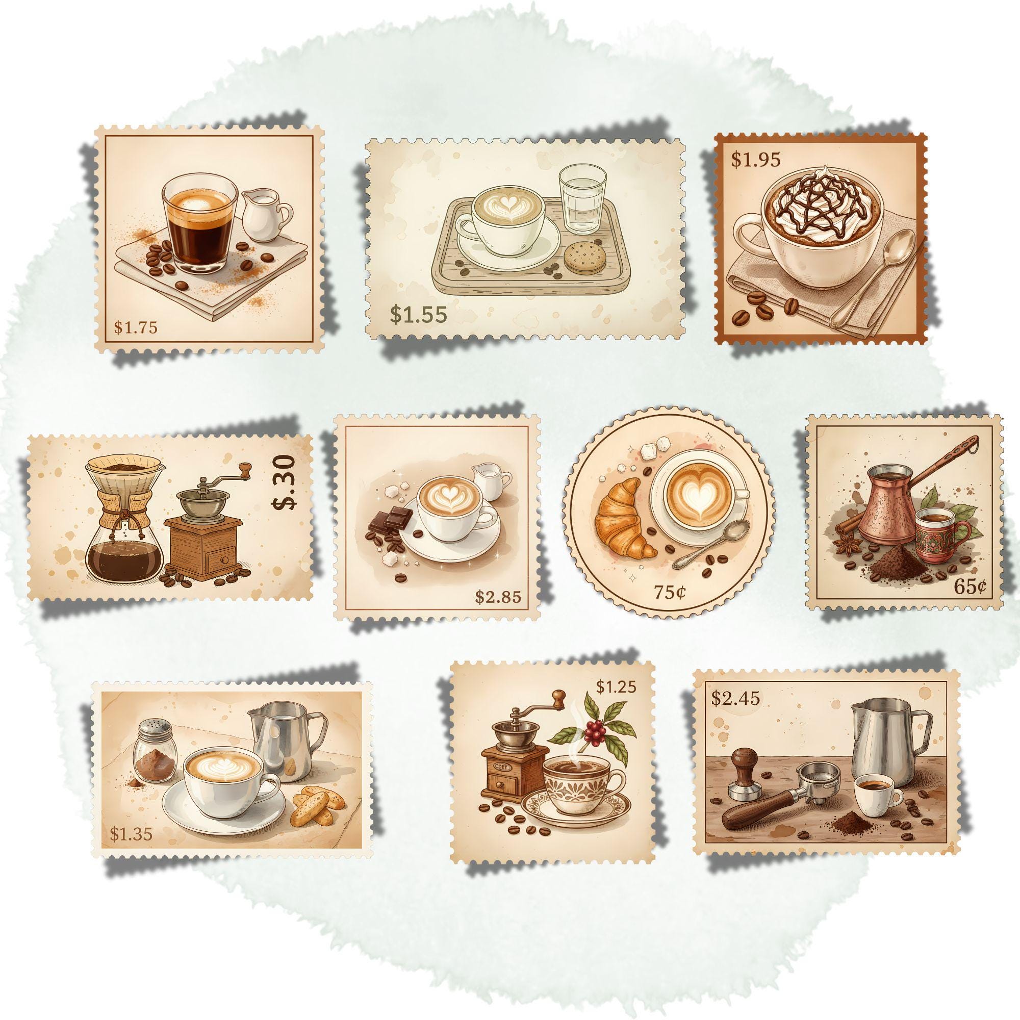 Vintage Boho Coffee Stamp Clipart Set with Cozy Café Scenes Barista Tools and Designs for Creative Journaling - Image 4