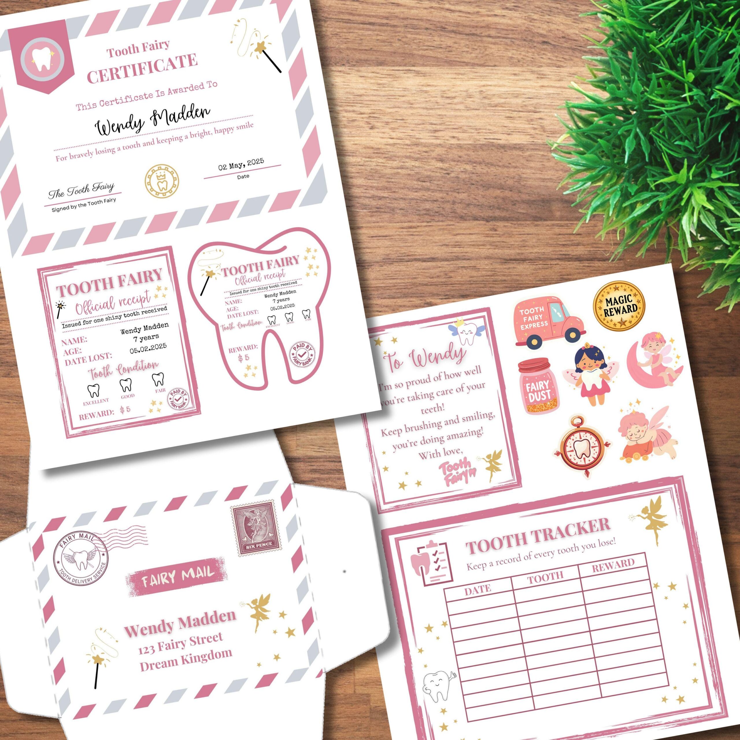 Editable Tooth Fairy Kit for Kids – Certificate, Receipts, Letter, Tracker, Envelope, Stickers for girls - Image 2