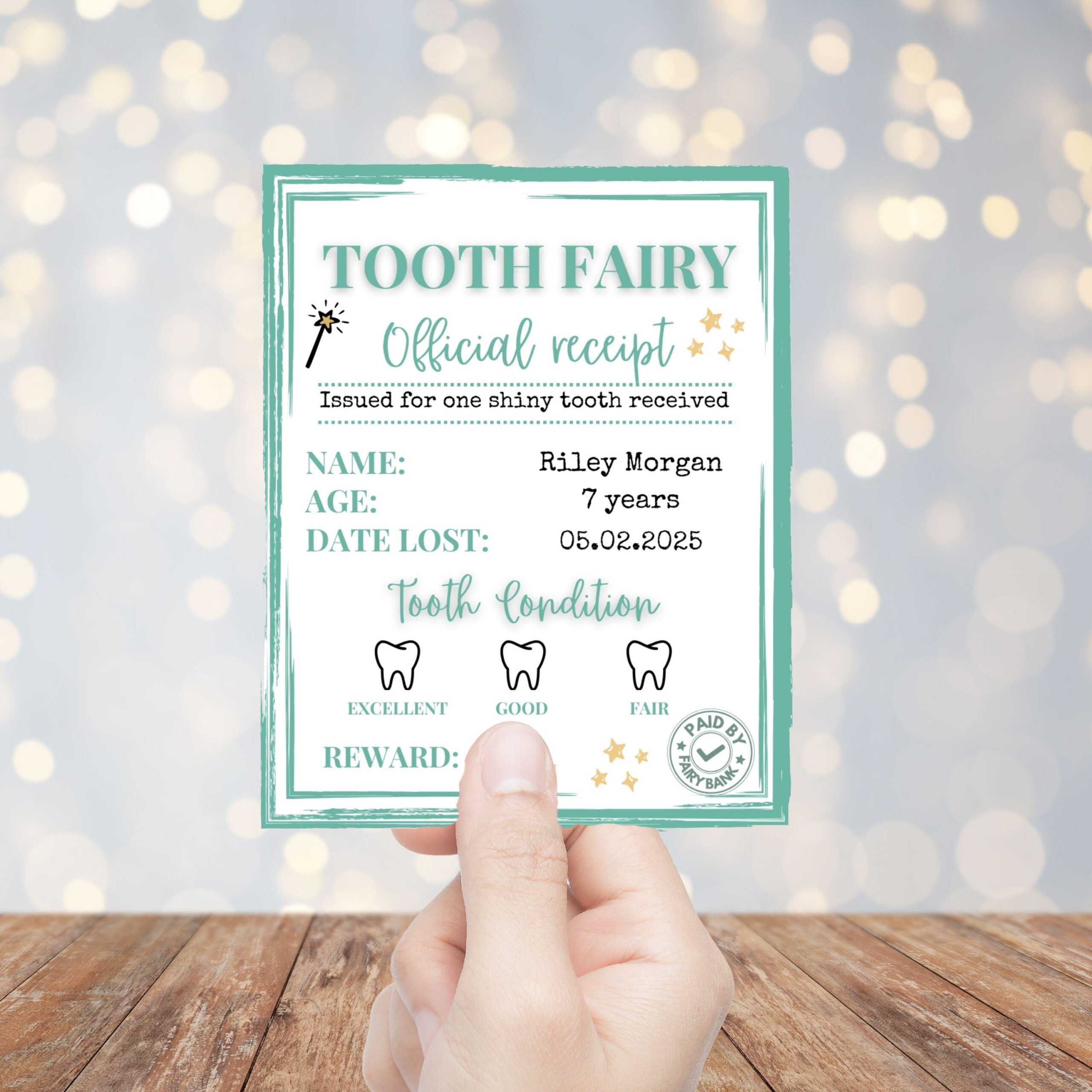 Editable Tooth Fairy Kit for Kids – Certificate, Receipts, Letter, Tracker, Envelope, Stickers Neutral Mint - Image 3