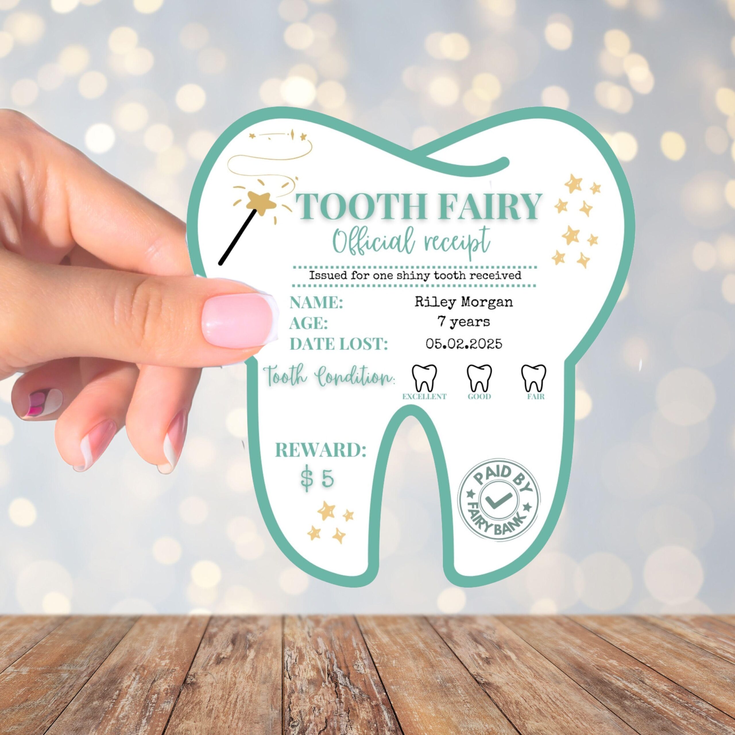 Editable Tooth Fairy Kit for Kids – Certificate, Receipts, Letter, Tracker, Envelope, Stickers Neutral Mint - Image 4