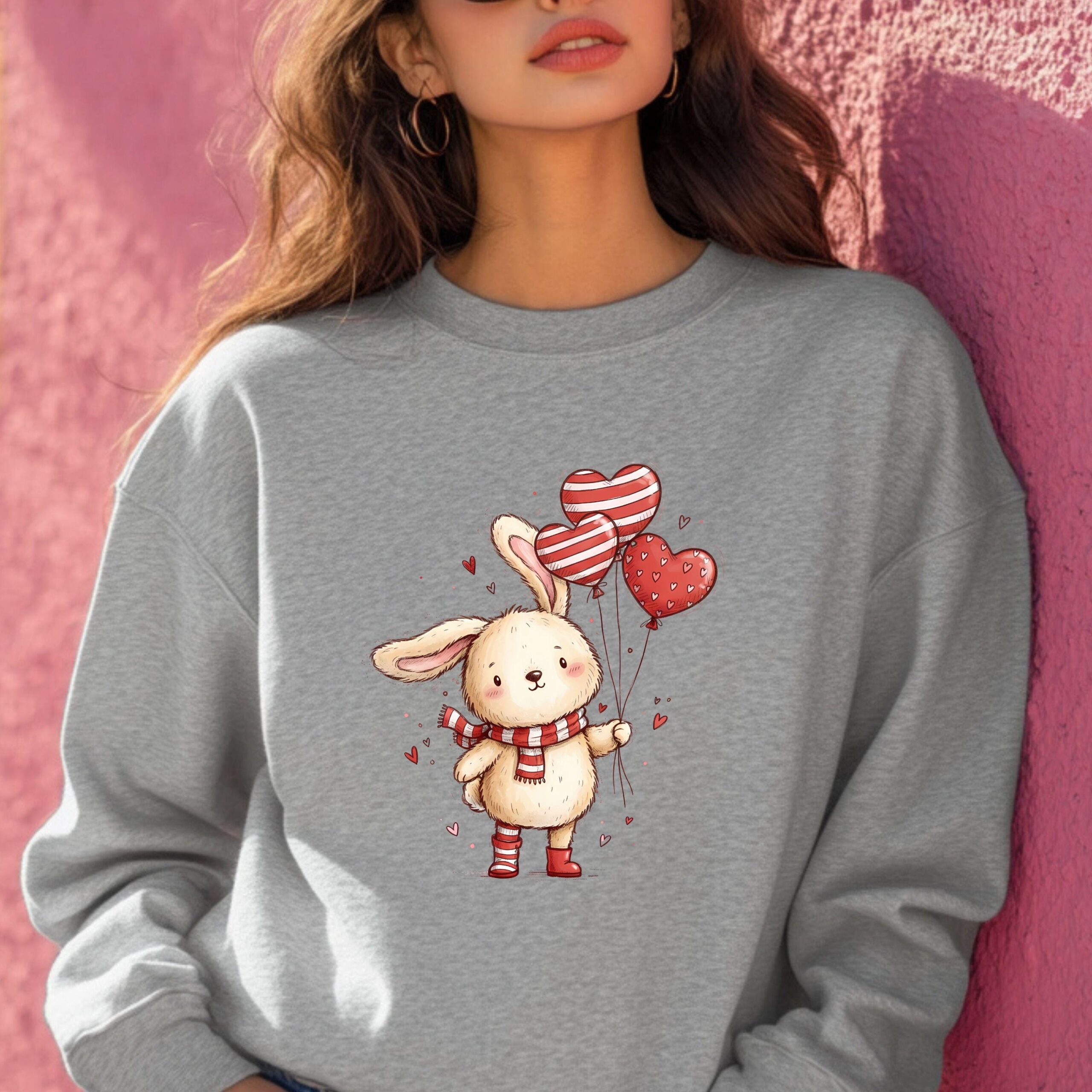 Quirky Furry Valentine Bunny Clipart Bundle | Romantic Sketch Rabbits PNG Set - Image 9