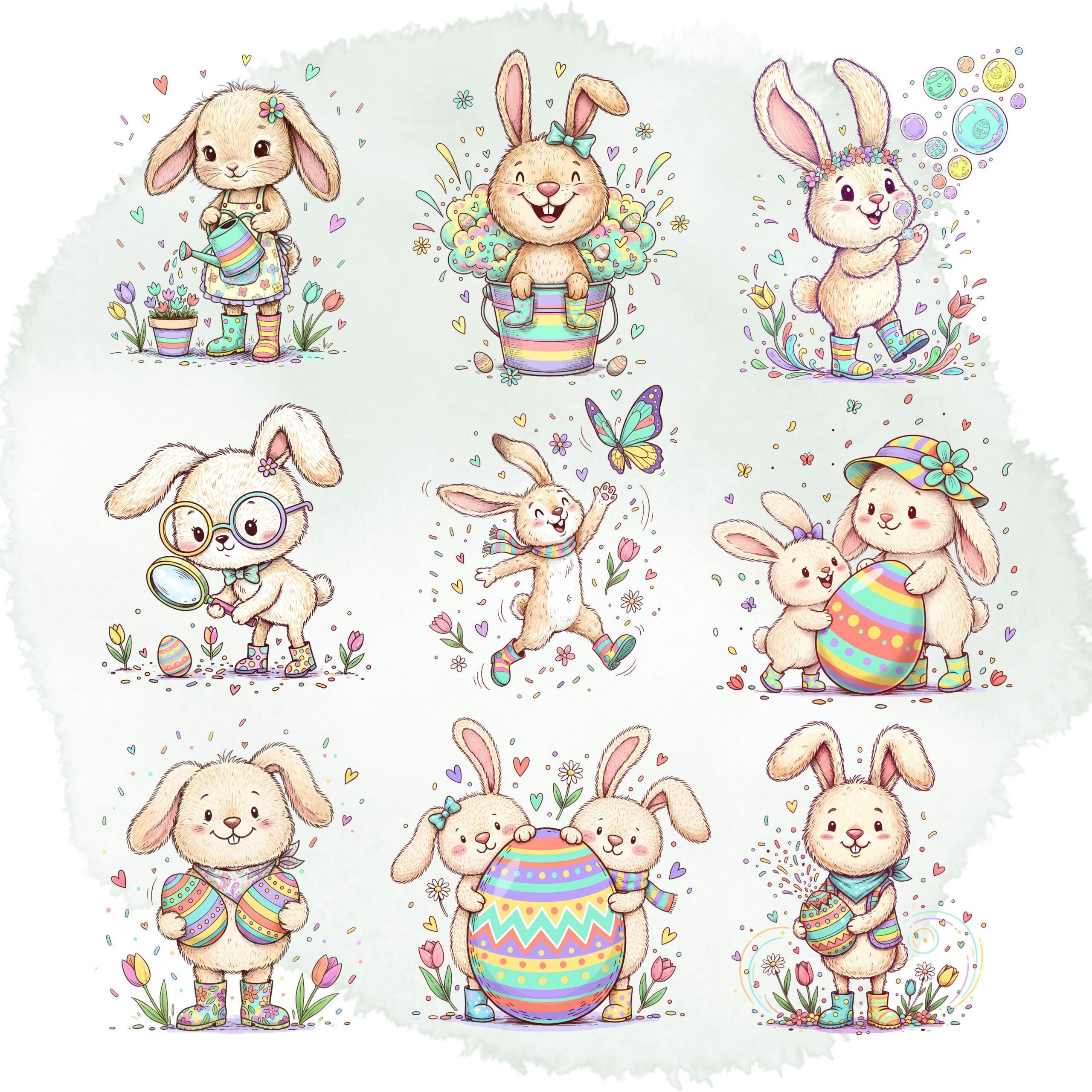 Vibrant Pastel Easter Clipart Set | Quirky Spring Rabbits, Eggs, Baskets & Elements - Image 4
