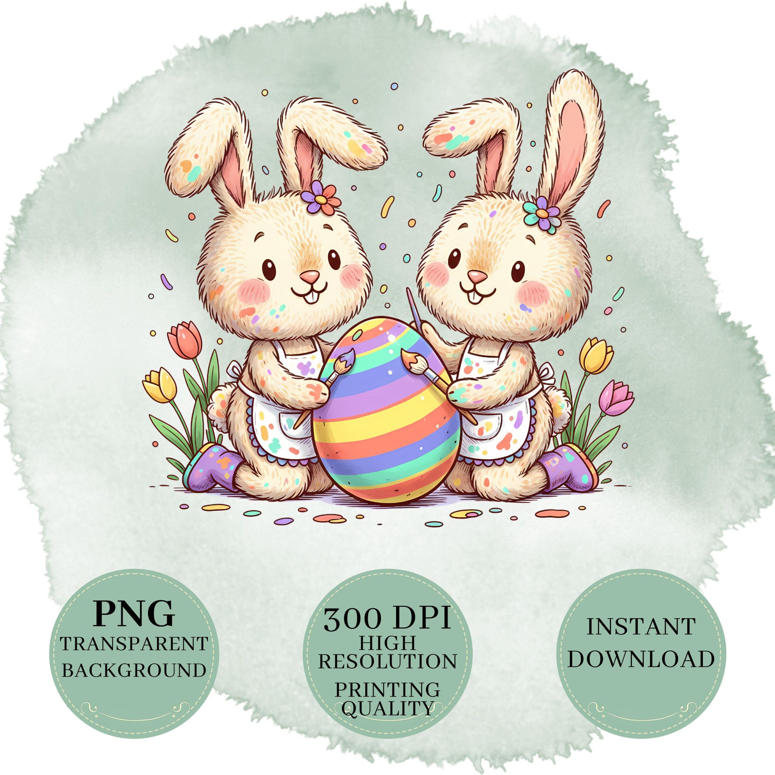 Vibrant Pastel Easter Clipart Set | Quirky Spring Rabbits, Eggs, Baskets & Elements - Image 11