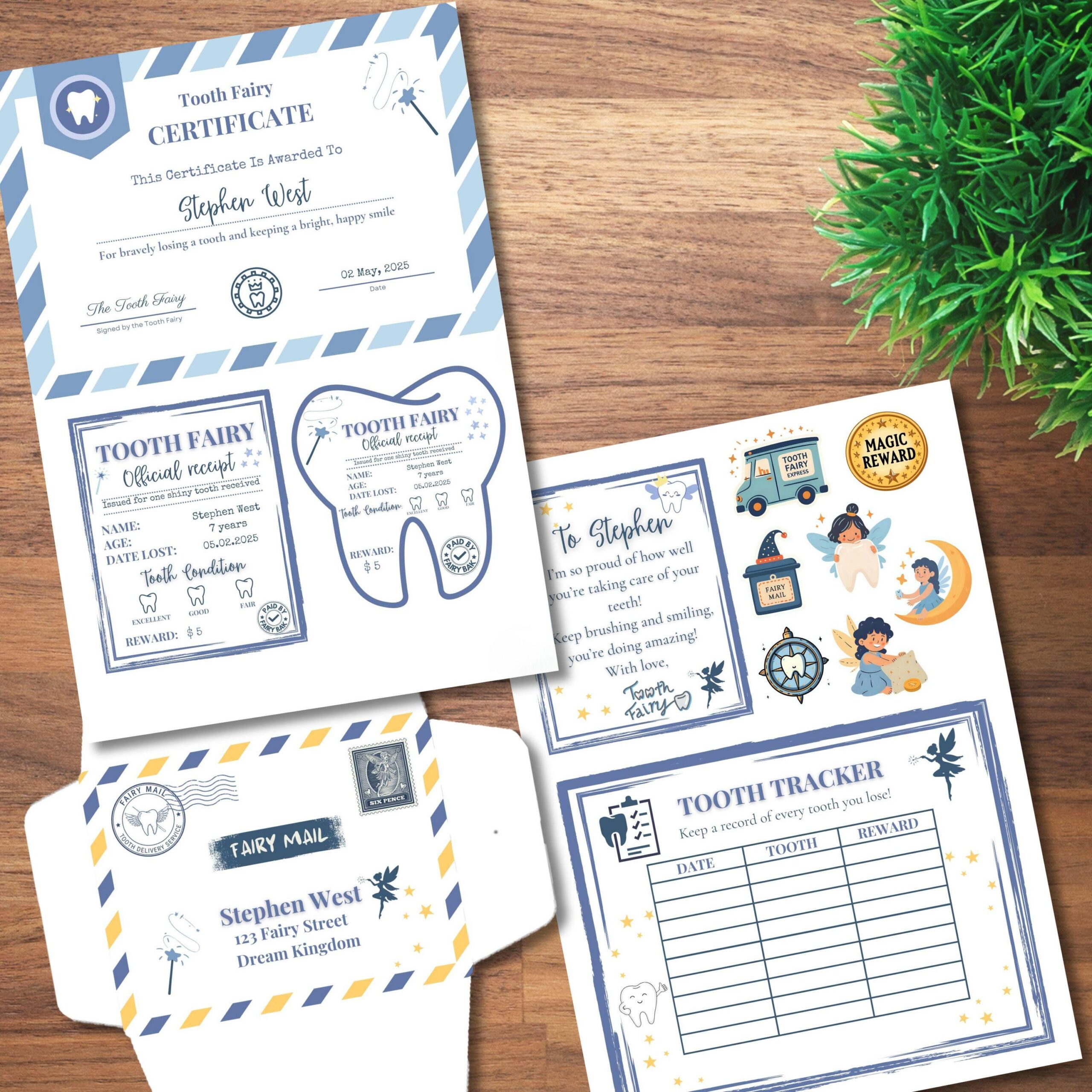 Editable Tooth Fairy Kit for Kids – Certificate, Receipts, Letter, Tracker, Envelope, Stickers for boys - Image 2