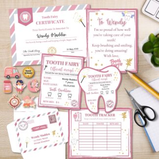 Editable Tooth Fairy Kit for Kids – Certificate, Receipts, Letter, Tracker, Envelope, Stickers for girls