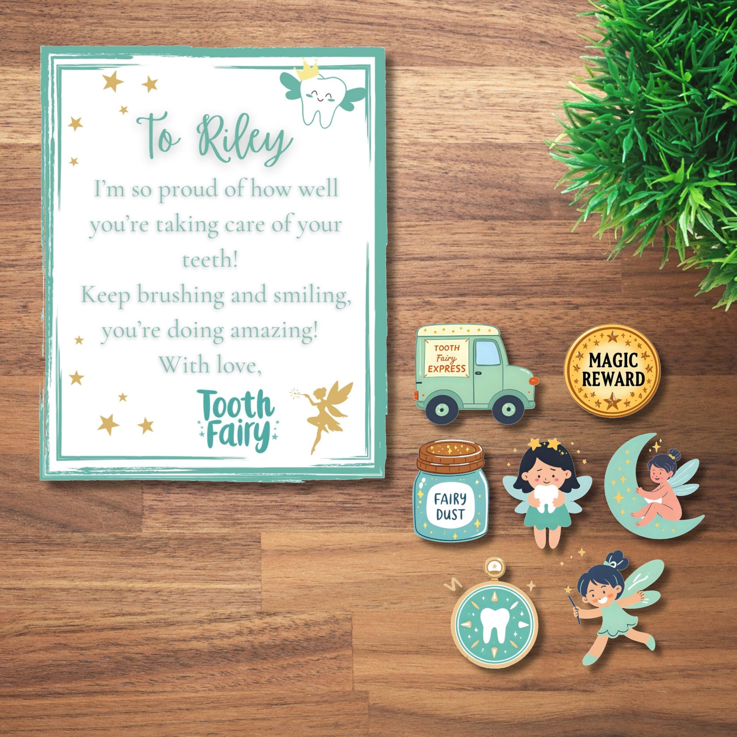 Editable Tooth Fairy Kit for Kids – Certificate, Receipts, Letter, Tracker, Envelope, Stickers Neutral Mint - Image 5