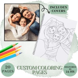 20 Custom Coloring Pages from Photo – Personalized Portraits, Family & Pet Sketches (Digital Download)