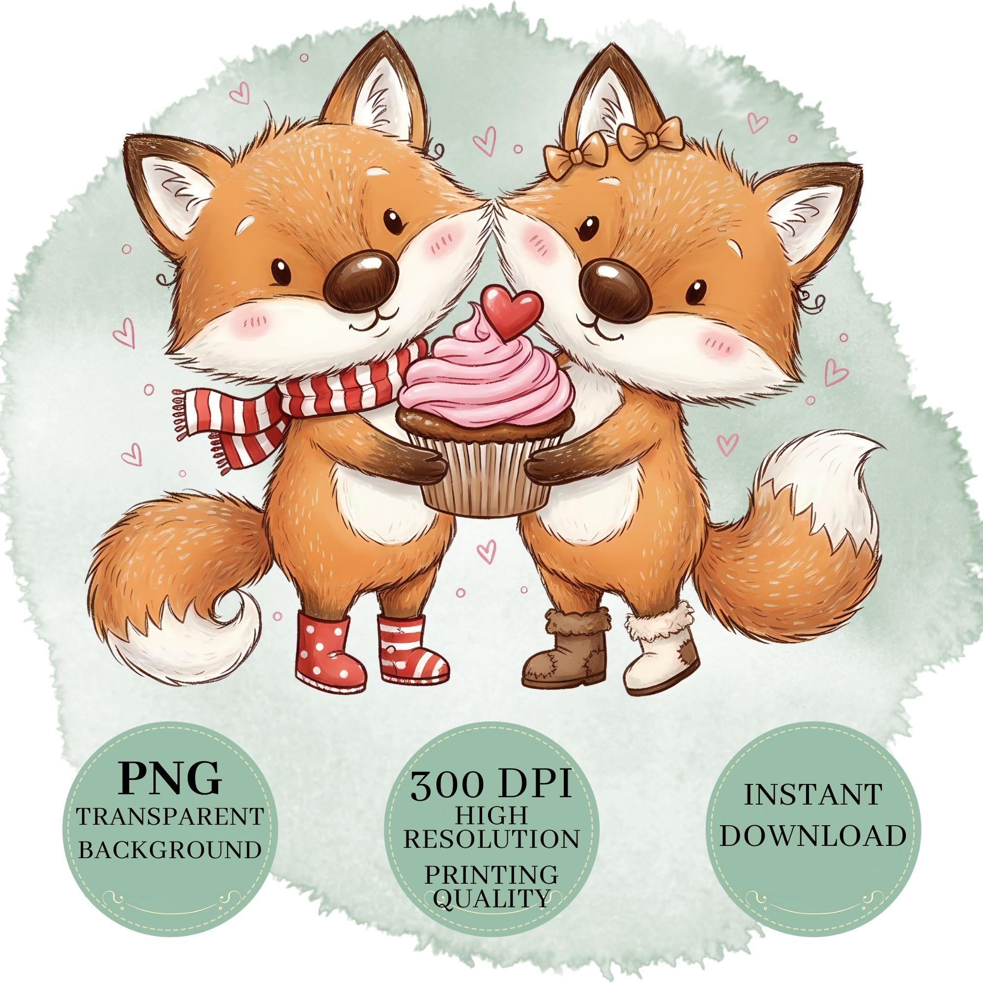Quirky Furry Valentine Fox Duo Clipart Bundle | Romantic Sketch Animals Set - Image 10