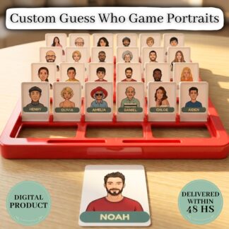 Custom Guess Who Portrait Cards, Personalized Cartoon Family Printable, Digital Download