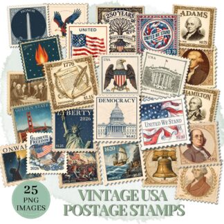 250 Years USA Postage Stamps PNG | 25 Independence Printable Digital Download